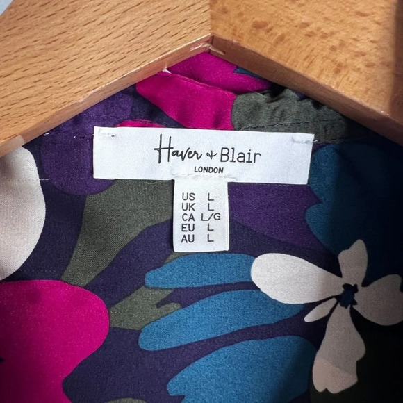Haver & Blair London Bold Floral Silky Long Sleeve Button Front Blouse Size LG - Picture 6 of 9